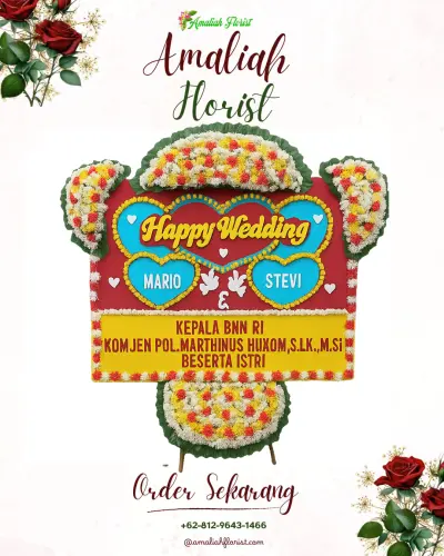 Karangan Papan Bunga Pernikahan di Padek